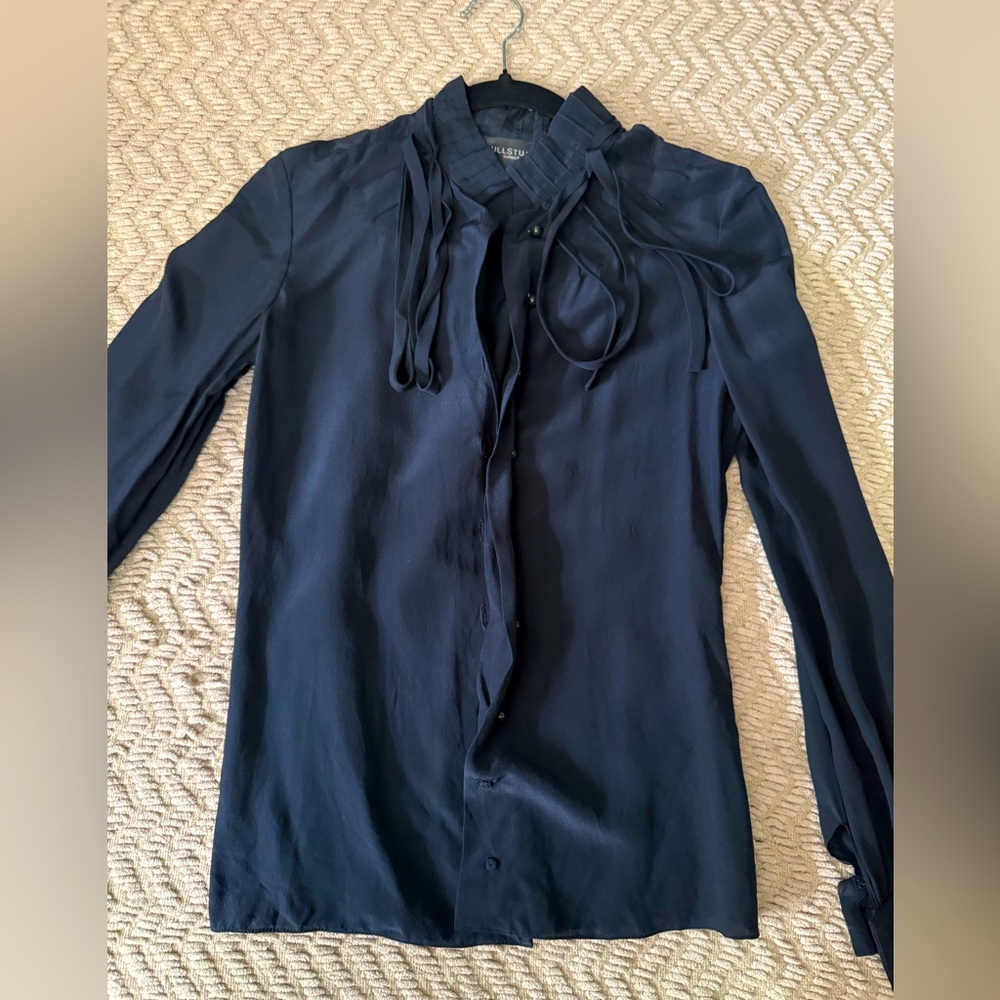 Jill Stuart Elegant Black Blouse with Tie Neck